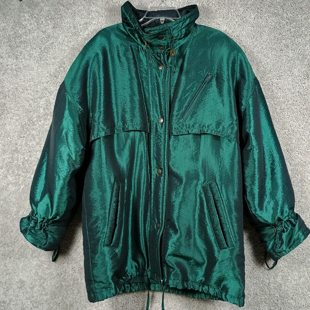 Vintage Hunt Club Mens Emerald Green Iridescent Puffer Jacket Parka Large 90s